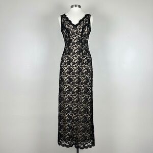 Womens Dark Romantic Cocktail Maxi Dress 6 Floral Black Lace Overlay Nude Lining